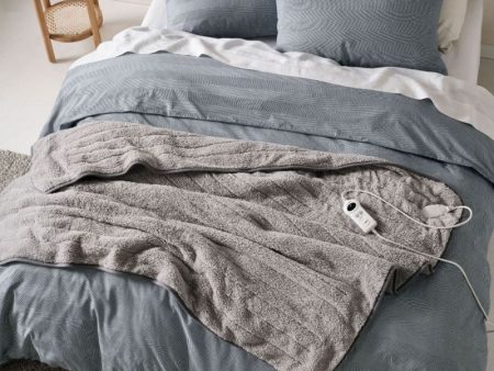 Sherpa Heated Plush Throw Light Grey by Linen House Discount