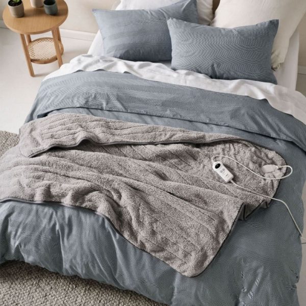 Sherpa Heated Plush Throw Light Grey by Linen House Discount