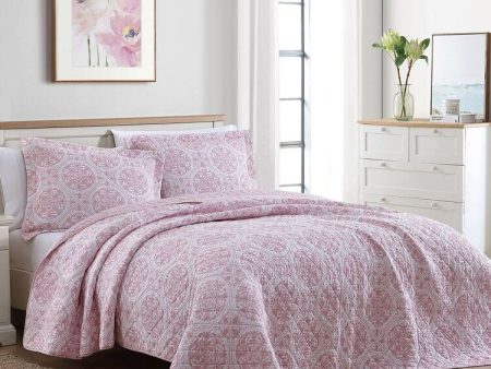 Ayla Dusted Rose Cotton Coverlet Set by Laura Ashley For Sale